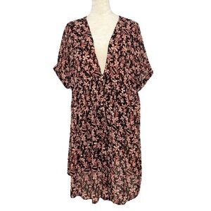 Free People Black Floral Babydoll Mini Dress Womens Size Large